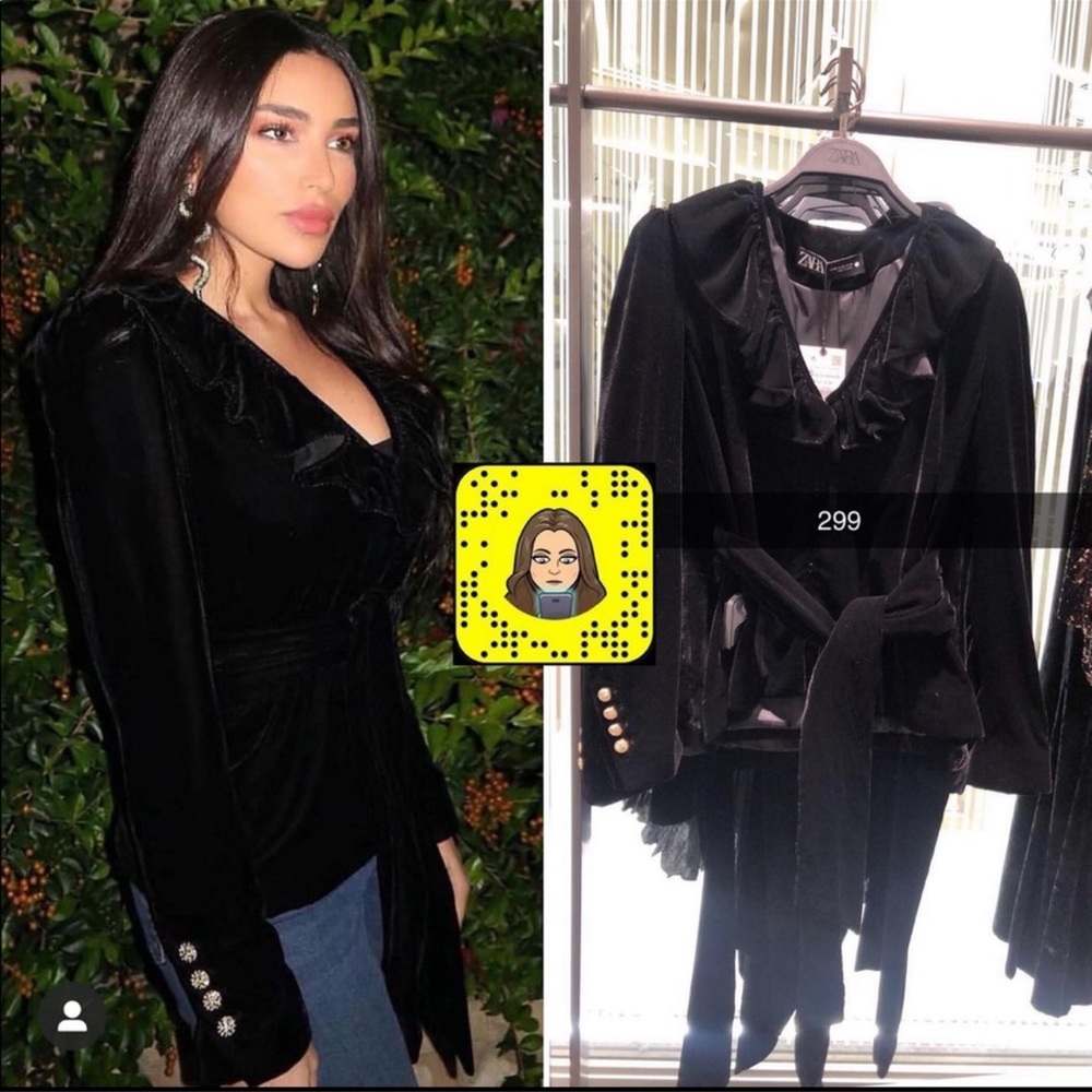 Zara Black Metallic Gold Button Velvet Ruffle Blazer